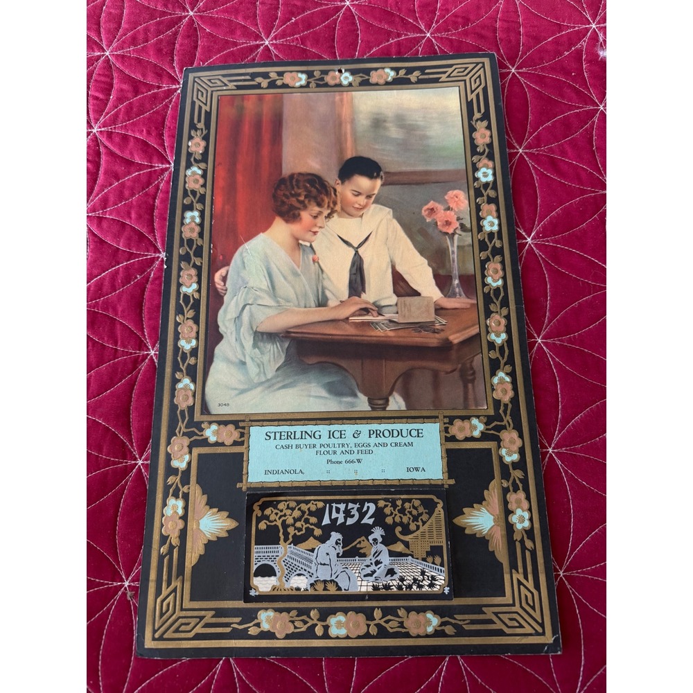 Vintage 1932 Sterling Ice & Produce Indianola Iowa Advertising Calendar ArtDeco